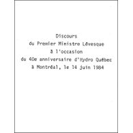 Discours du premier ministre Lévesque