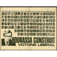 Affiche du Parti libéral « Bourassa construit, votons libéral », 1973