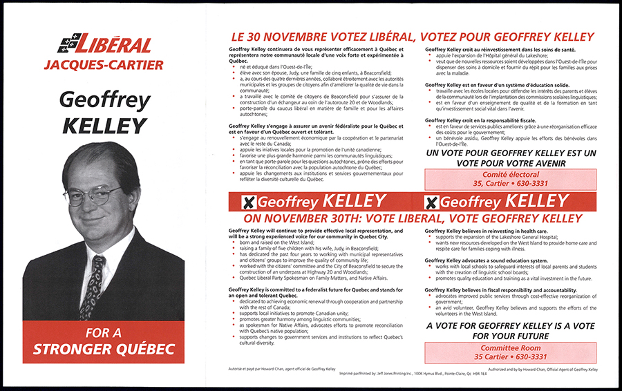 Dépliant électoral de Geoffrey Kelley, 1998