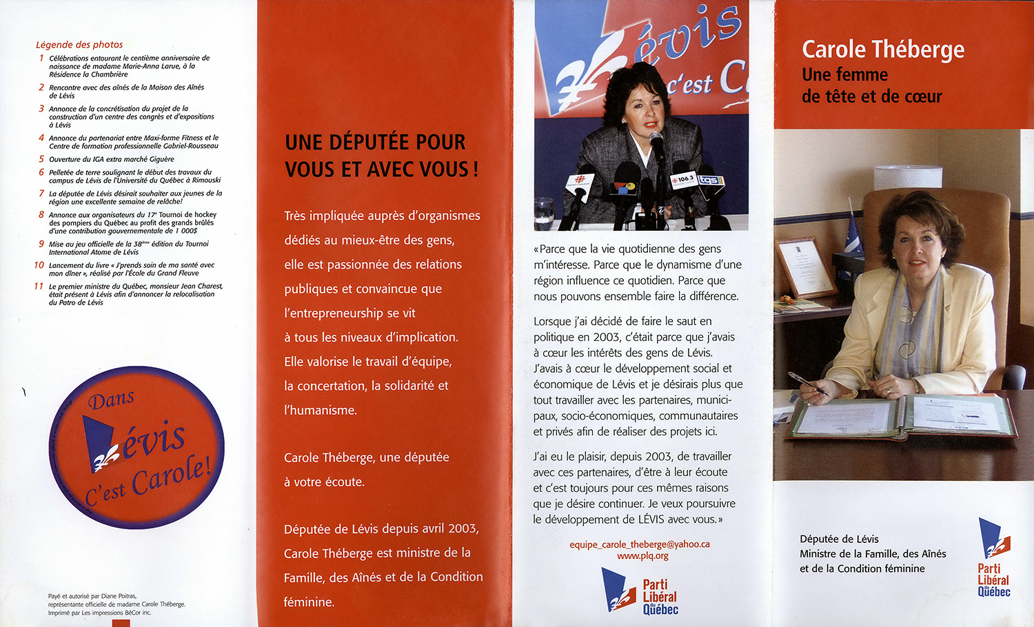 Dépliant de la députée de Lévis, Carole Théberge. [2006].