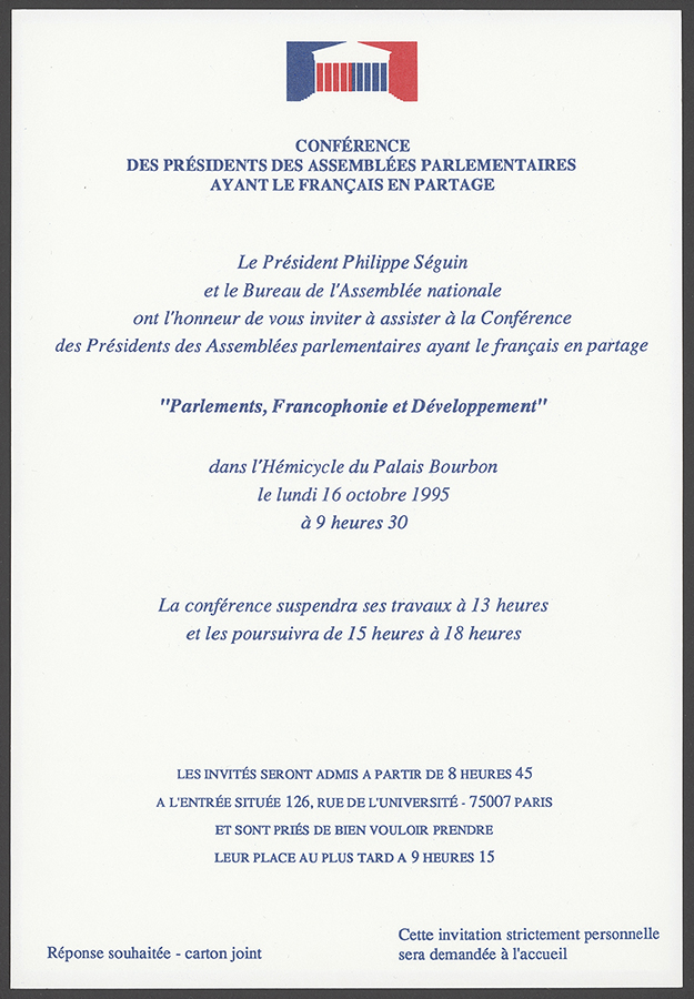 Invitation aux présidents ayant le français en partage, 16 octobre 1995.