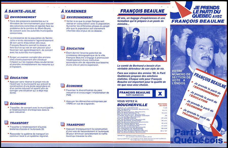 Dépliant électoral de François Beaulne, 1989.