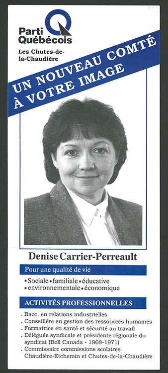 Tract électoral de Denise Carrier-Perreault, 1989.