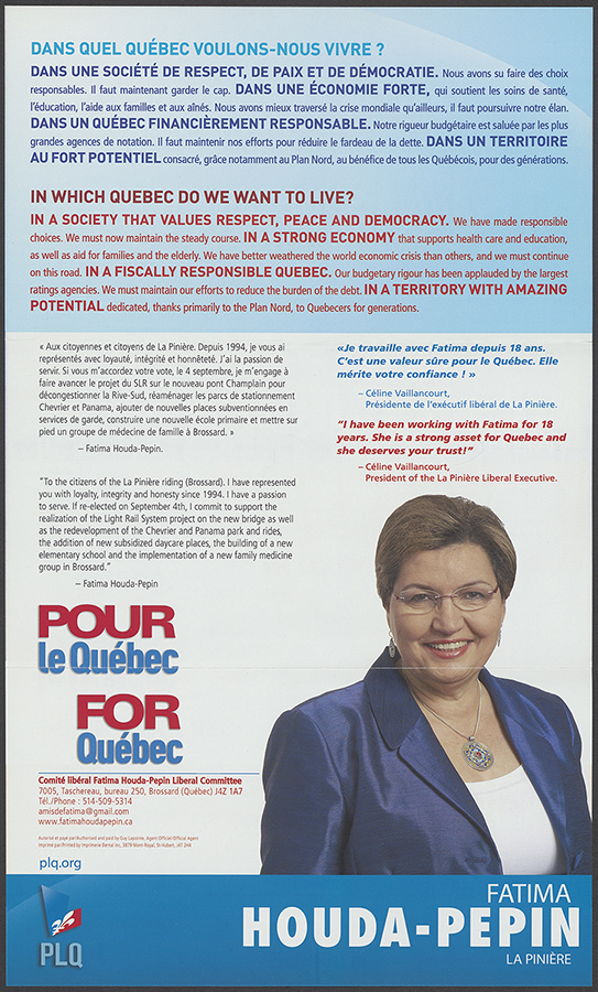 Dépliant électoral de Fatima Houda-Pepin, 2012.