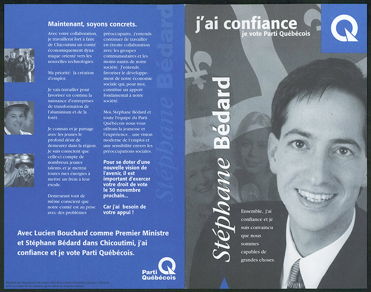 Dépliant électoral de Stéphane Bédard, 1998.