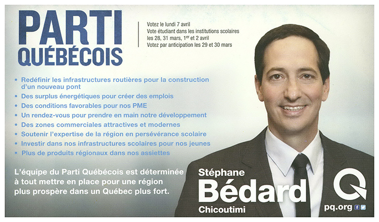 Encart électoral de Stéphane Bédard, 2014.