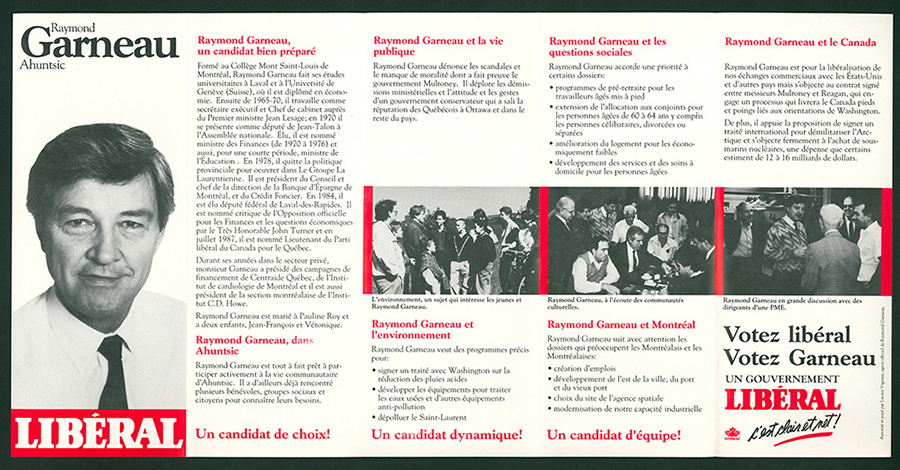 Dépliant électoral de Raymond Garneau, 1988.