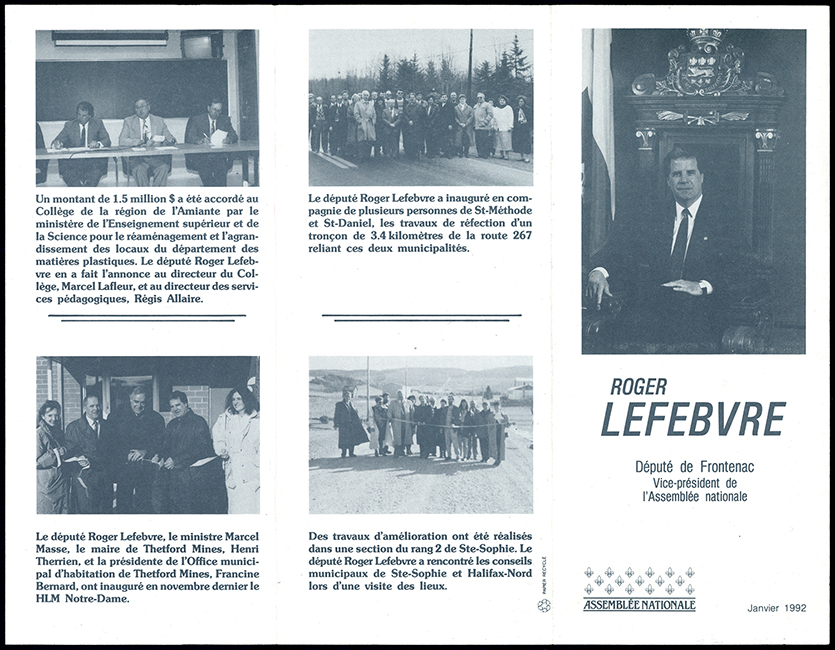 Envoi sans adresse de Roger Lefebvre, janvier 1992.