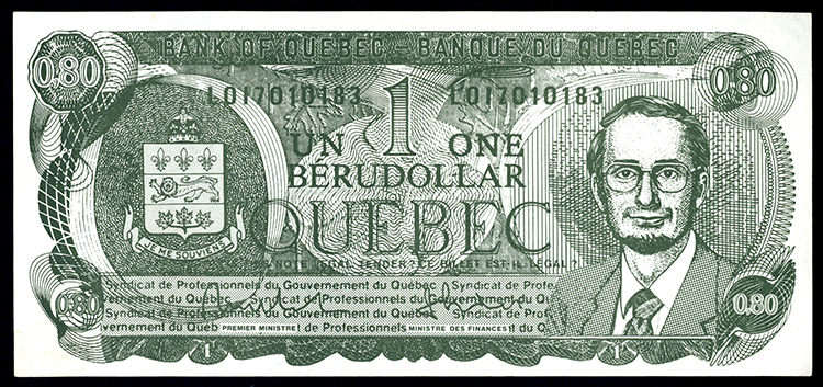 Faux billet de banque de 1$ « Bérudollar », 1982.